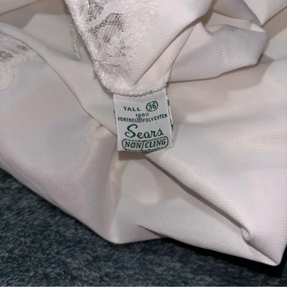 Vintage Sears Full Length Lace Trimmed White Slip Women’s Size 36 Tall - Picture 5 of 6